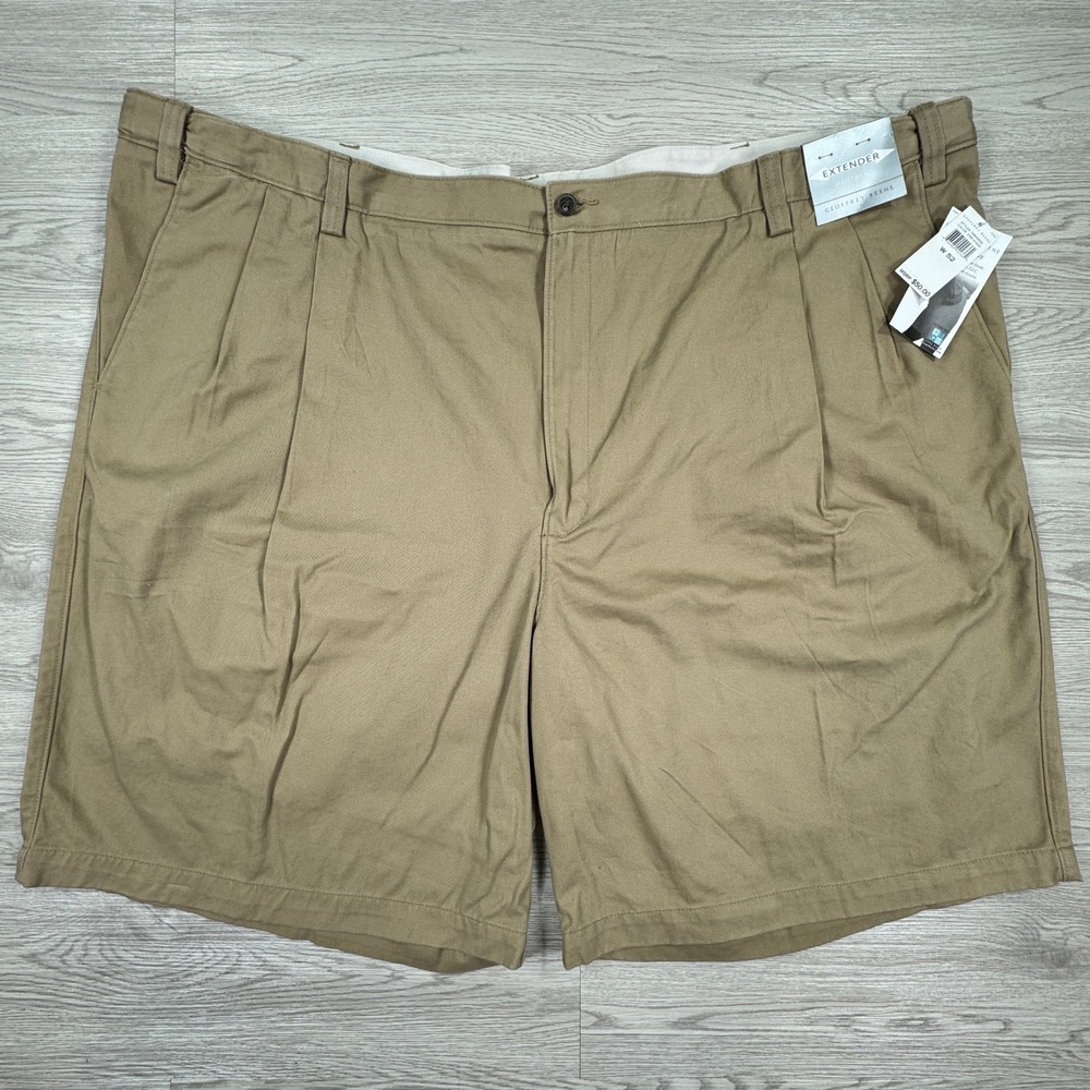 Geoffrey Beene Men's Shorts Extender Waist Pleated Tan 52 Classic Fit Cotton NWT